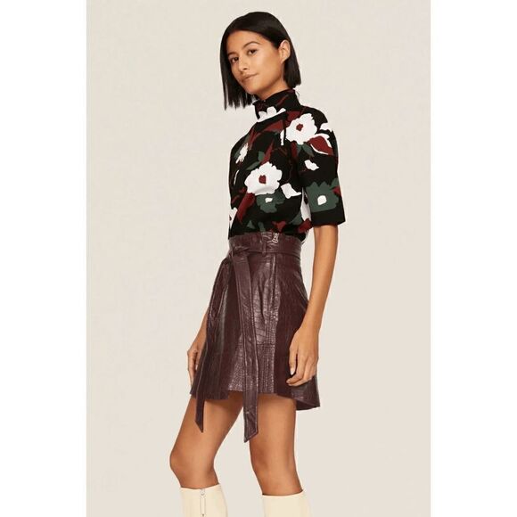 TANYA‎ TAYLOR Courtney Croc Embossed Faux Leather Skirt Cabernet Brown Size 8 - Picture 2 of 8